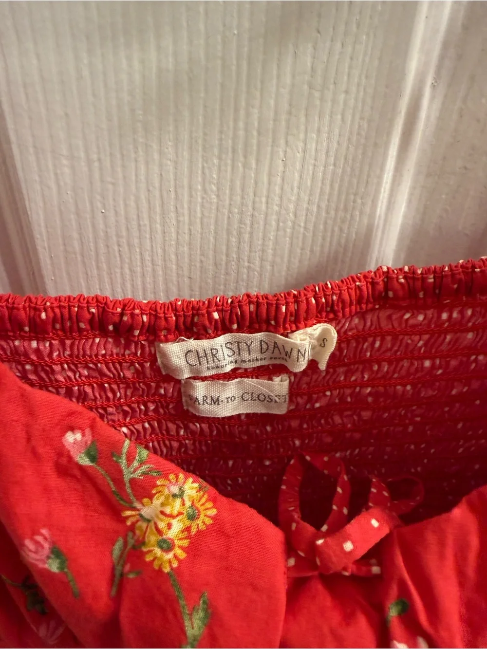 RARE Christy Dawn Antara in Cherry Daisy small EUC Red Floral Maxi Dress smocked